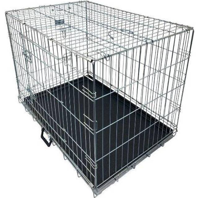 HugglePets Dog Cage with Plastic Tray - Silver, Medium