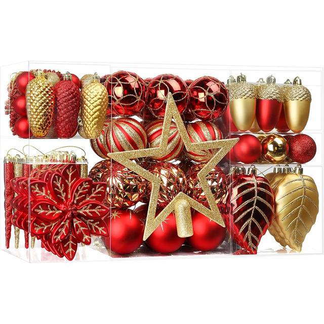 SHareconn 106pcs christmas Balls Ornaments Set, Shatterproof Plastic Decorative Baubles for Xmas Tree Decor Holiday Wedding Party Decoration with Hoo