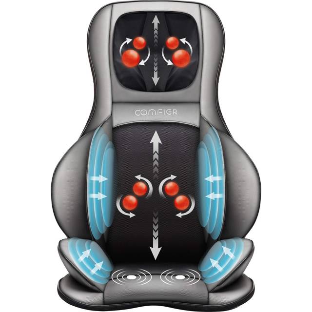 Comfier Shiatsu rygg- och nackmassagesäte med värme - 2D / 3D -Knet Masagentise med fullt ryggstöd och justerbar luftkompress, full kroppsmassage för kvinnor, män