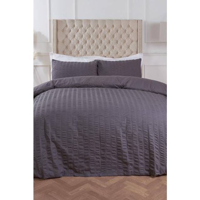 Highams Seersucker Duvet Set, Charcoal - Double - Grey