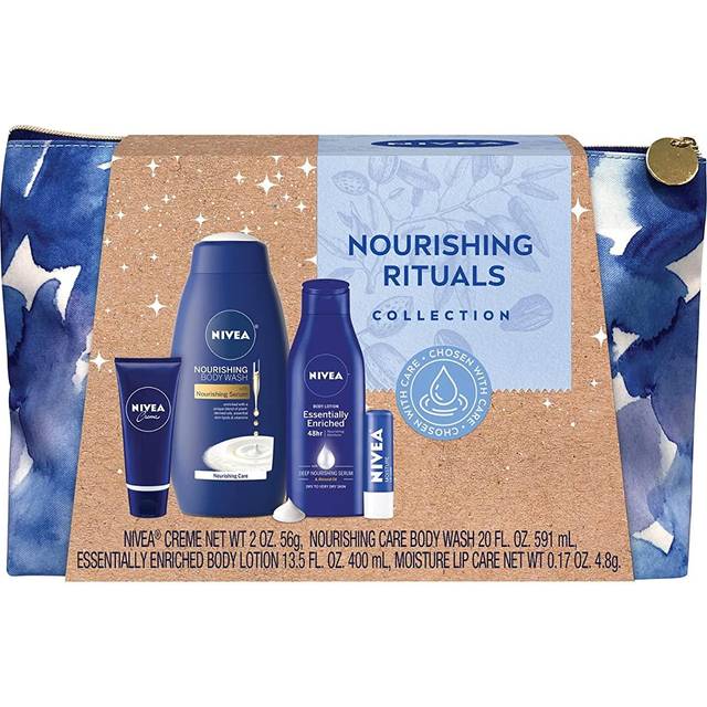 NIVEA Nourishing Moisture Collection Skin Care Set  Nourishing Care Body Wash  20 Fl Oz Bottle + Body Lotion  13.5 Fl Oz Bottle + Hand Cream  2.6 Oz T