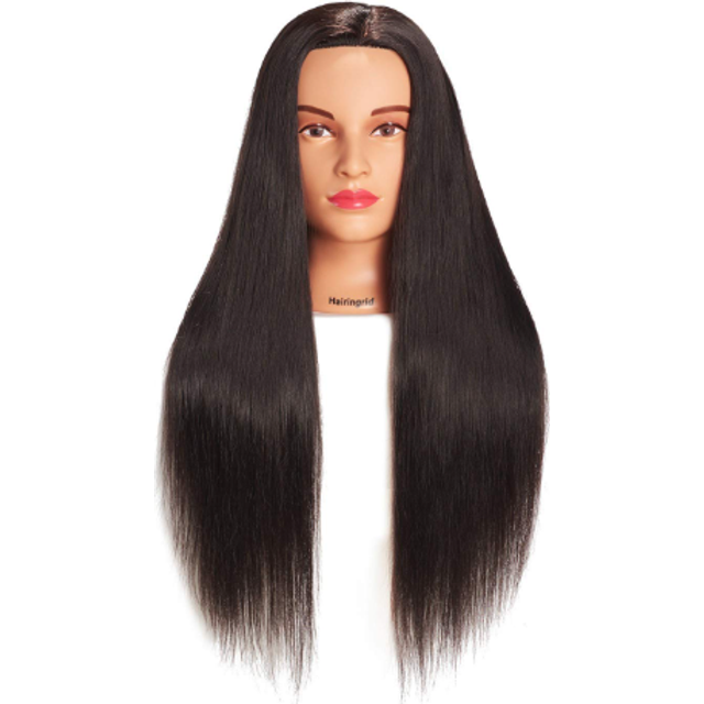 Hairingrid 2628 Mannequin Head Hair Styling Training Manikin Cosmetology Doll Head Synthetic Fiber Hair and Free Clamp Holder (Black)