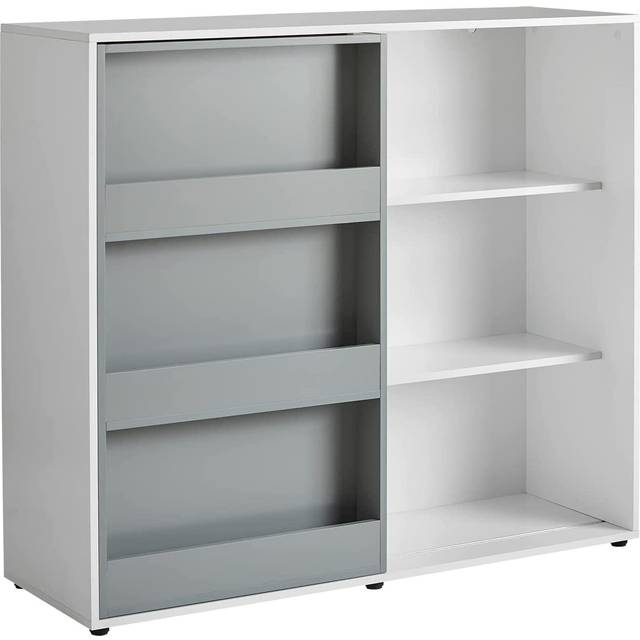 SoBuy KMB33-W Kinder Bücherregal Kinderregal mit Schiebetür Spielzeugregal Aufbewahrungsregal für Kinder Spielzeug-Organizer Schrank Sideboard BHT ca.: 119x116x39cm