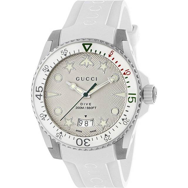 Gucci YA136337 Dive Silver-Tone Dial White Rubber Strap 40mm Watch 40