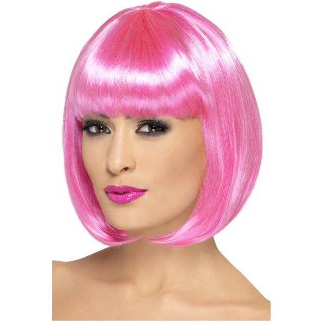 Smiffy's 12-inch Partyrama Wig Short Bob With Fringe - Pink -  wig pink partyrama bob short fancy dress smiffys 12 fringe