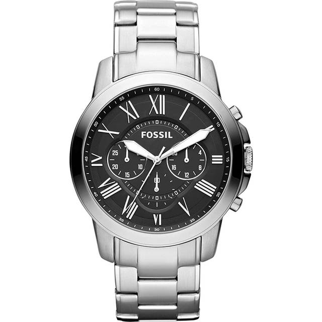 Fossil gents watch with black chronograph dial & stainless steel bracelet fs4736
