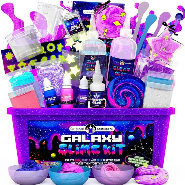 Original Stationery Galaxy Slime Kit with Glow in The Dark Stars & Slime Powder to Make Glitter Slime & Galactic Slime for Boys and Girls