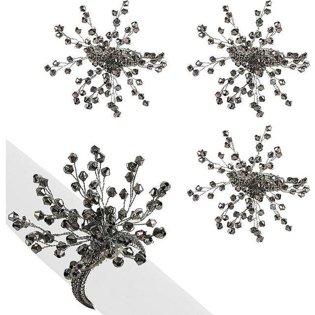 Saro Lifestyle NR114.S Collection Beaded Napkin Ring, Silver - Set of 4