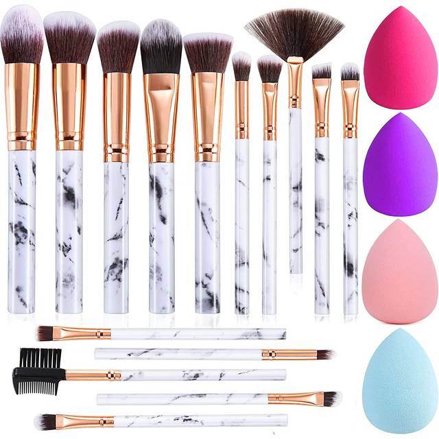 Makeup Brushes DUAIU 15PCs Marble Makeup Brush Set Premium Synthetic Kabuki Powder Blush Contour Foundation Concealer Eyeshadow Brushes with Makeup