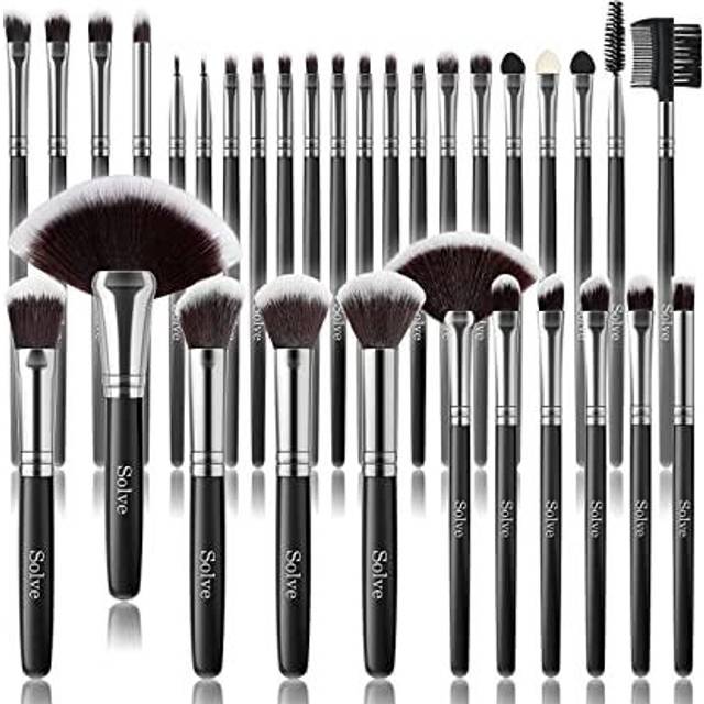 Makeup Brush Set  SOLVE 32 Pieces Professional Makeup Brushes Wooden Handle Cosmetics Brushes Foundation Concealer Powder Face Eye Make up Brushes Kit