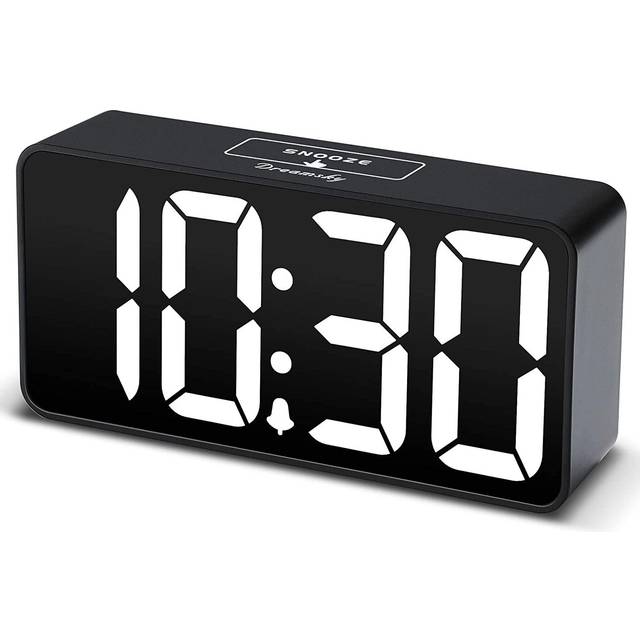 DreamSky Compact Digital Alarm Clock with USB Port for Charging, 0-100% Brightness Dimmer, White Bold Digit Display, 12/24Hr, Snooze, Adjustable Al