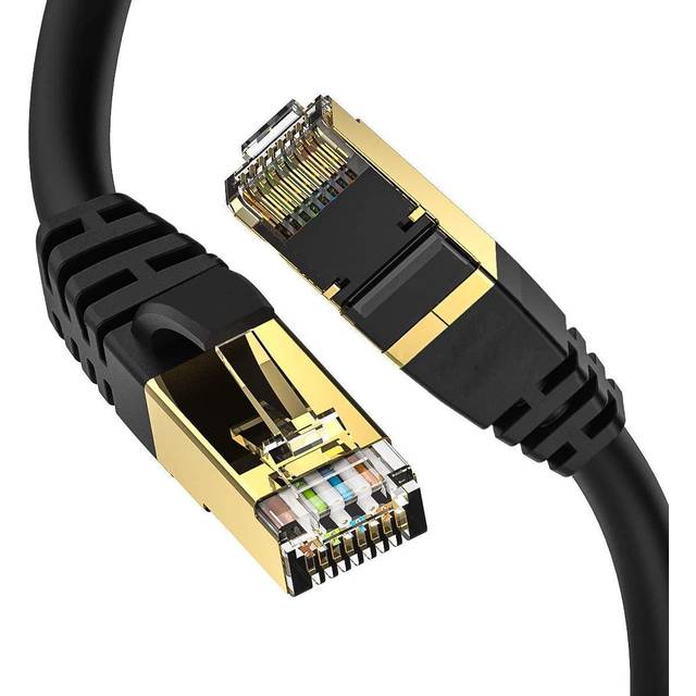 DbillionDa Cat8 Ethernet-kabel, 1,8 m kraftig hög hastighet 26 AWG Cat8 LAN-nätverkskabel 40 Gbps, 2 000 Mhz med guldpläterad RJ45-kontakt, väderbeständig S/FTP UV-beständig för router, svart, Cat8-6
