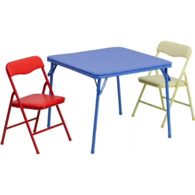 Flash Furniture Mindy Kids 3-Piece Folding Square Table and Chairs Set for Daycare and Classrooms, Children's Activity Table/Chairs Set, Multicolor