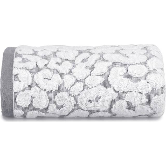 (Grey/White, Hand Towel) Allure Luxury Jacquard Leopard Print Bath Towels