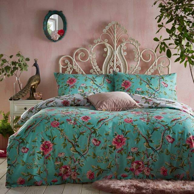 furn. Vintage Chinoiserie King Size Jade Duvet Set - Green