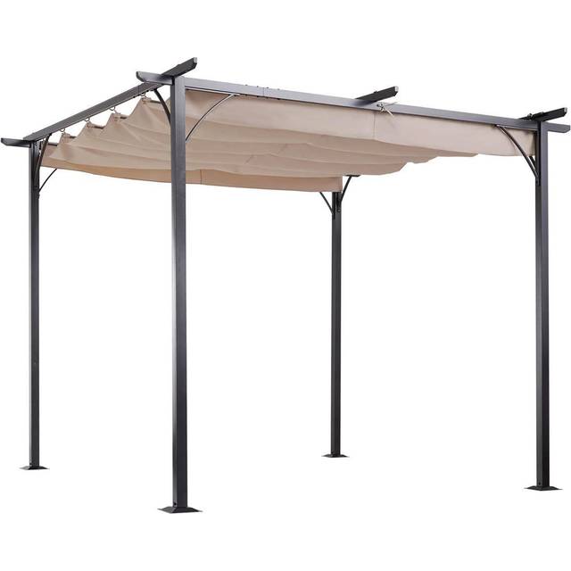 Outsunny Outdoor Metal Pergola with Retractable Awning Canopy 3x3m - Beige | TJ Hughes