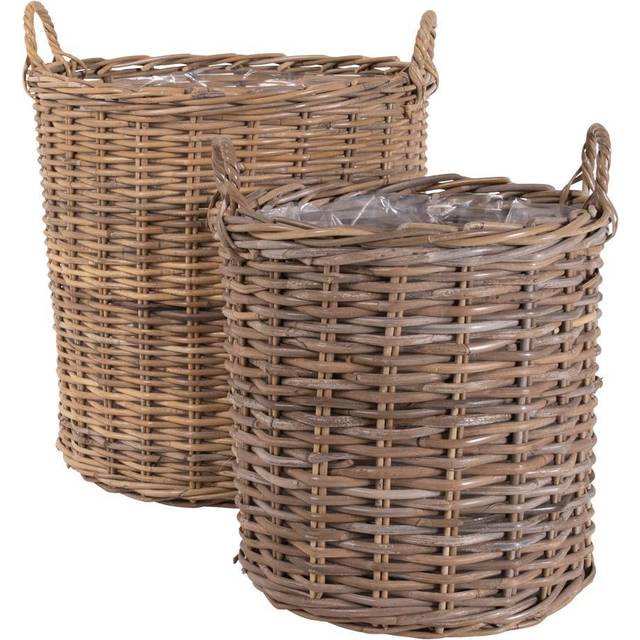 Kubu rattan storage basket with handles and interior in House Nordic Indo (x2) - Marron - 40/50x40/50x48/58 cm