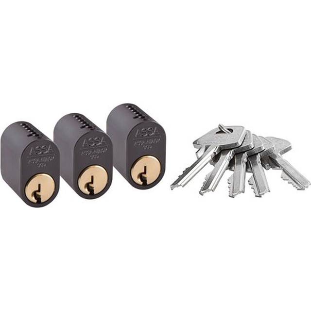Cylinder 1301 Assa 3 lika låsn med 5 nycklar polerad mässing / 3 st