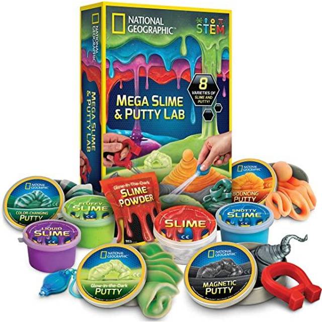 National Geographic Mega Slime Kit & Putty Lab - 4 Types of Amazing Slime For Girls & Boys plus 4 Types of Putty Including Magnetic Putty, Fluffy Slim