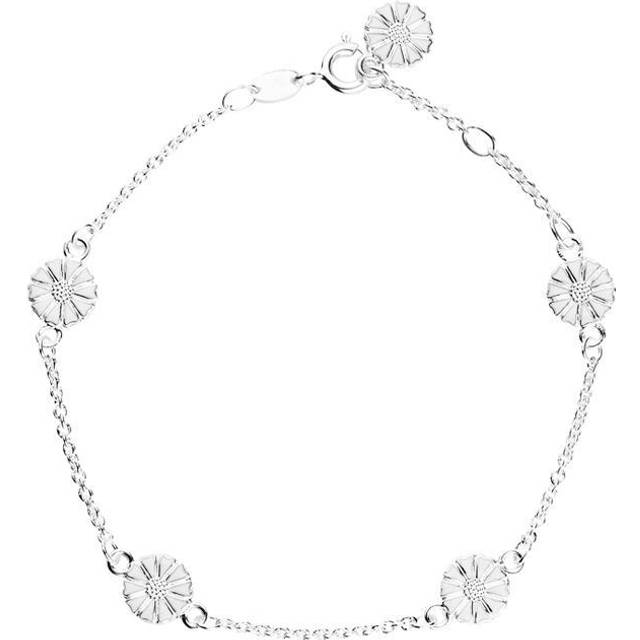 Lund Copenhagen marguerit armbånd med 5 margueritter i sølv med hvid emalje
