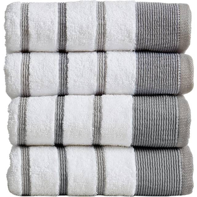 great Bay Home cotton  Striped Hand Towel Set 16 x 30 inches Oversized Decorative Luxury Hand Towels Noelle collection Set of 4  Dark greyLight grey