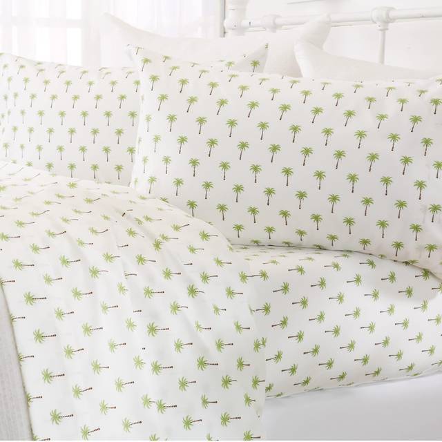 Great Bay Home Printed Coastal Microfiber Bed Sheets. Wrinkle Free  Deep Pockets  Beach Theme Sheet Set. Newport Collection (King  Palm Tree)