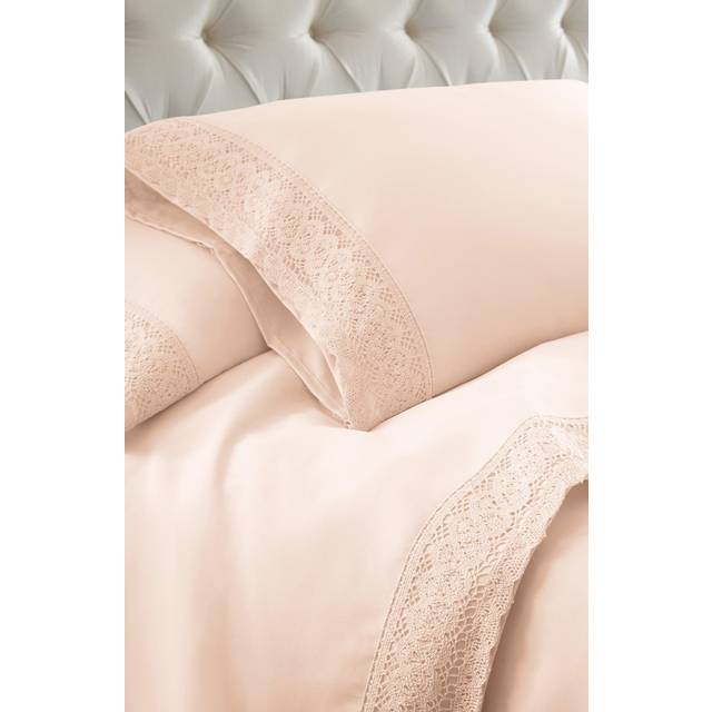 Amrapur Overseas 1MFLACEG-BLS-QN 4-Piece Crochet Lace Bed Sheet Set  Queen  Blush