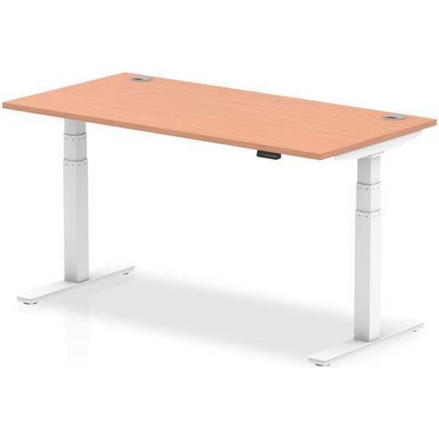 Air 1600 x 800mm Height Adjustable Office Desk Beech Top Cable Ports White Leg