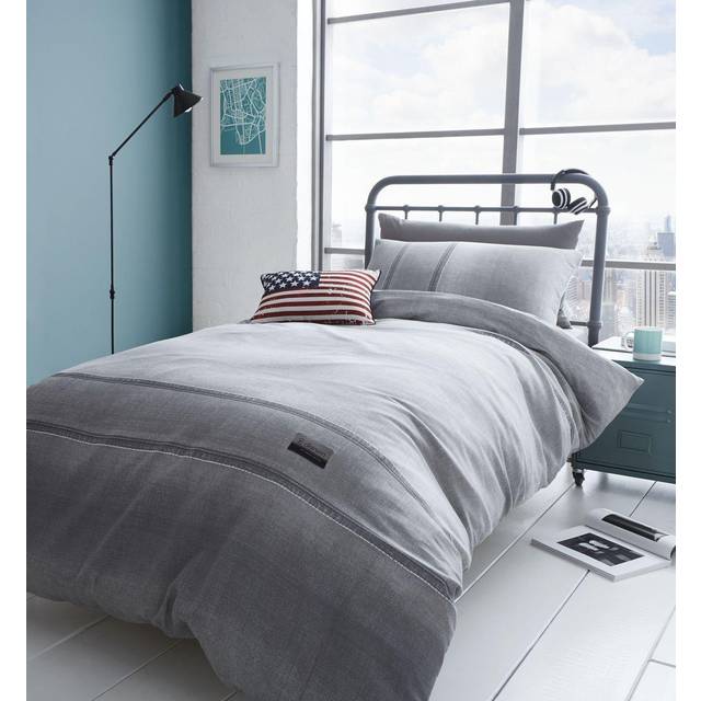 Denim Easy Care Duvet Cover Set with Pillowcases - Grey (Single Duvet Cover + 1 Standard Pillowcase)