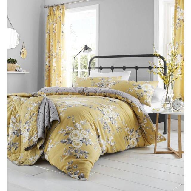 Canterbury Floral Reversible Double Duvet Cover Set with Pillowcases with Pillowcases - Ochre (Super King - 2 Standard Pillowcases)