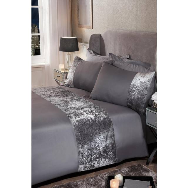 Sienna Crushed Velvet Duvet Cover with Pillow Case Set - Silver / King