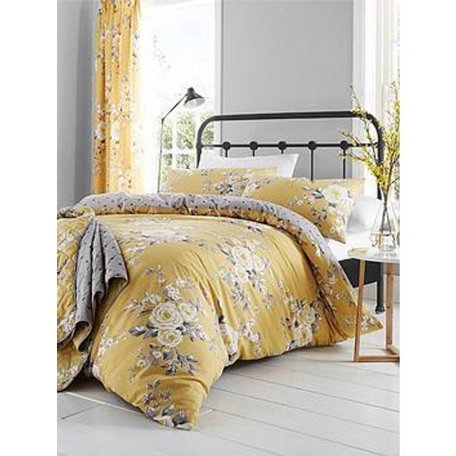 Catherine Lansfield Canterbury Floral Easy Care Duvet Cover Set - Ochre - Super King