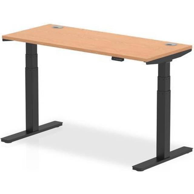 Air 1400 x 600mm Height Adjustable Desk Oak Top Cable Ports Black Leg