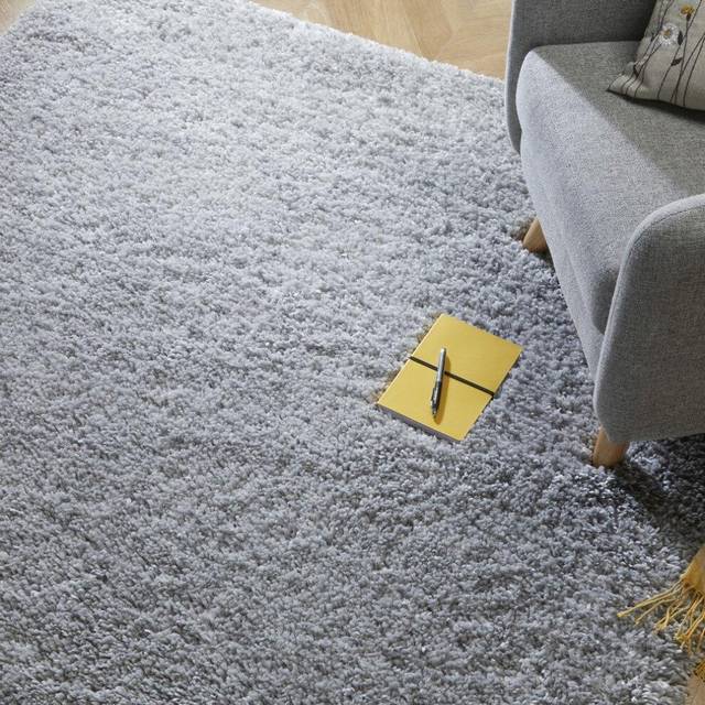 (120x170cm) Brilliance Sparks Shaggy Rugs in Grey Super Thick Plain Soft Dense Carpets