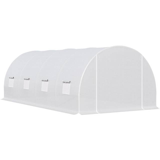 Outsunny 6 X 3 X 2 M Large Walk-in Greenhouse Garden Polytunnel Greenhouse With Metal Frame, Zippered Door And Roll Up Windows, White