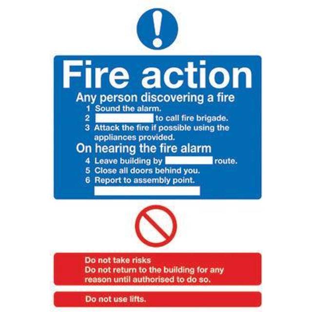 Safety Sign Fire Action Words A4 Self Adhesive