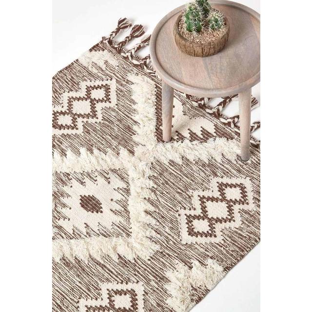 Lhasa Handwoven Brown and Cream Textured Diamond Pattern Kilim Wool Rug, 120 x 170 cm
