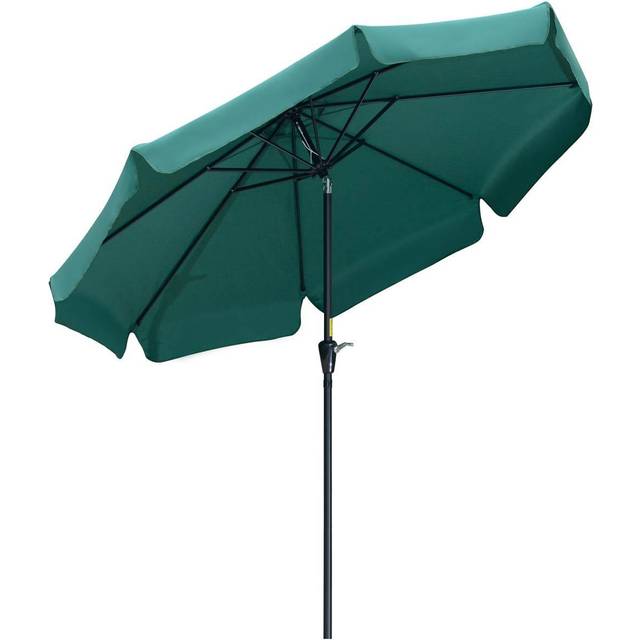 Outsunny 2.7M Patio Umbrella Garden Parasol With Crank Ruffles 8 Ribs - Green, Green