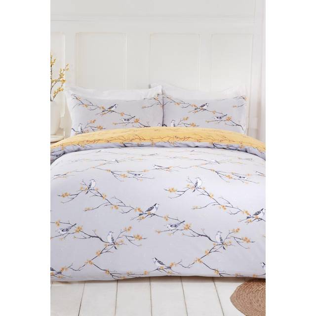 Dreamscene Blossom Bird Duvet Set, Grey - Super King
