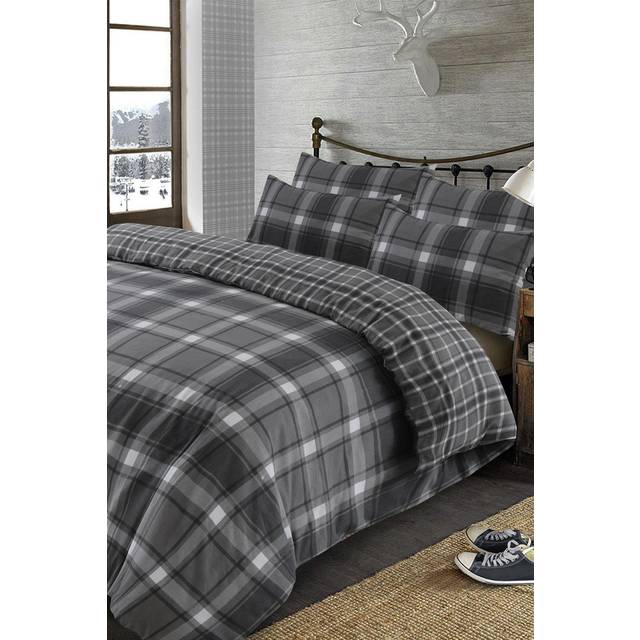Dreamscene Aspen 100 Brushed Cotton Duvet Cover with Pillowcases - Grey / Superking