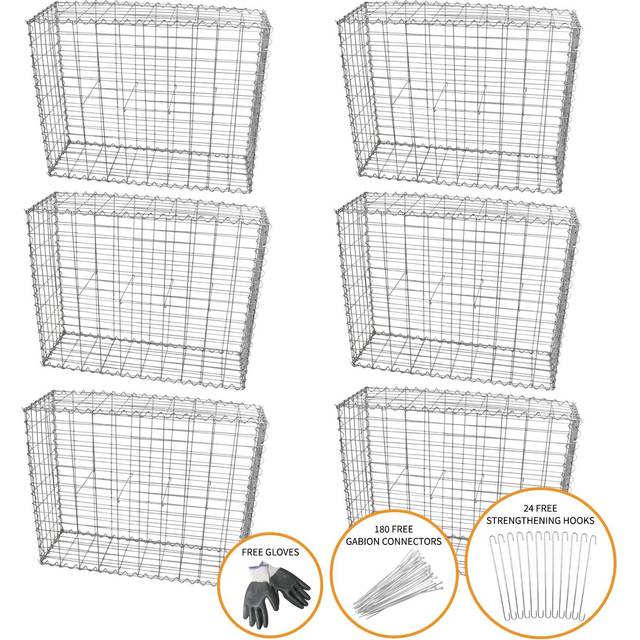Monster Shop Gabion Baskets 100 X 80 X 30Cm / 6 Pack, Silver