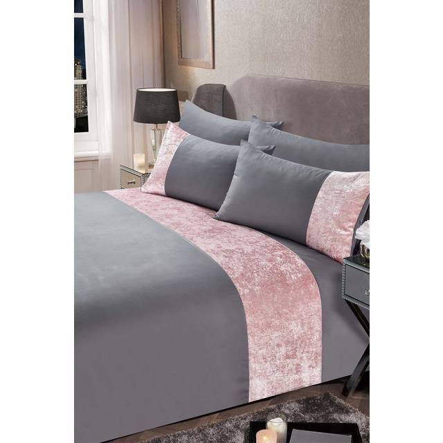 Sienna Crushed Velvet Duvet Cover with Pillow Case Set - Pink / Double