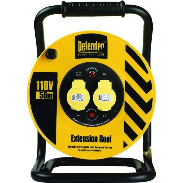 (2.5mm Cable) Defender Heavy Duty 50mtr Cable Extension Reel 110v/16a E86500/10 (Various Options)
