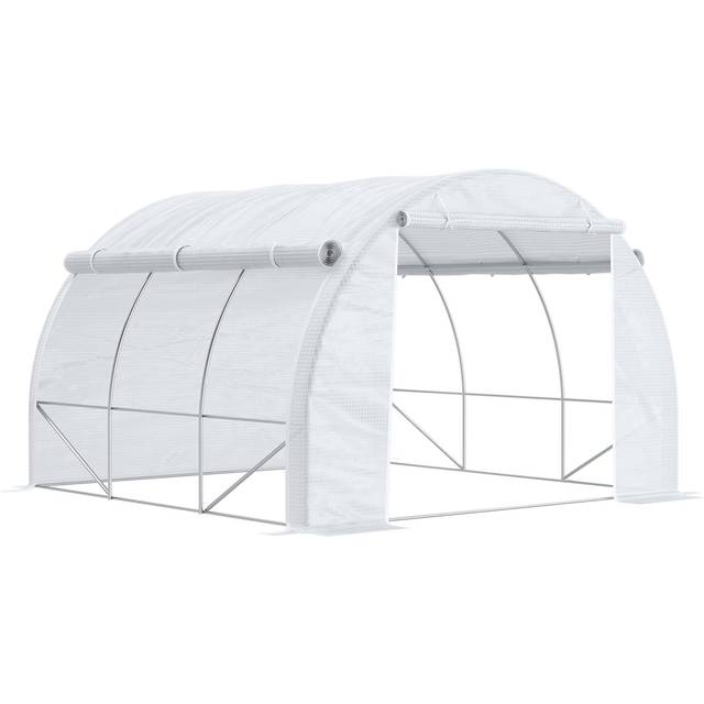 Outsunny 3 x 3 x 2 m Polytunnel Greenhouse Pollytunnel with Steel Frame White, White