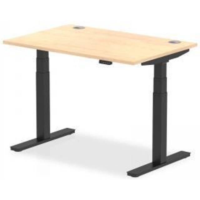 Air 1200x800mm Height Adjustable Desk Maple Top Cable Ports Black Leg
