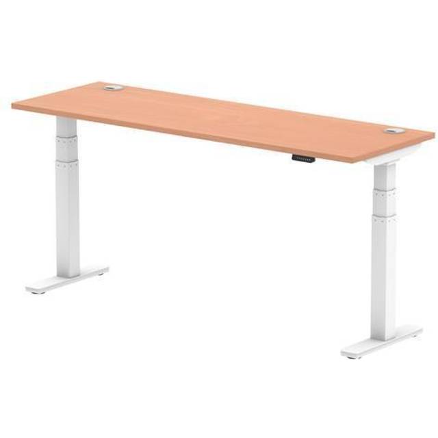 Air 1800x600mm Height Adjustable Desk Beech Top Cable Ports White Leg