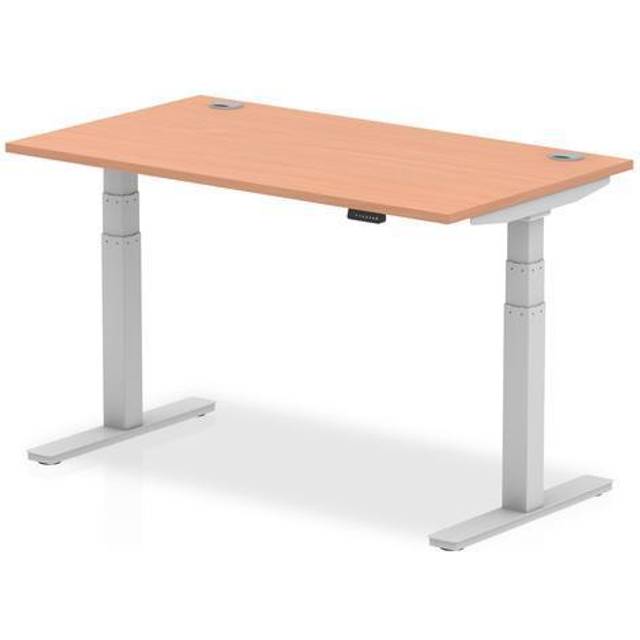 Air 1400x800mm Height Adjustable Desk Beech Top Cable Ports Silver Leg