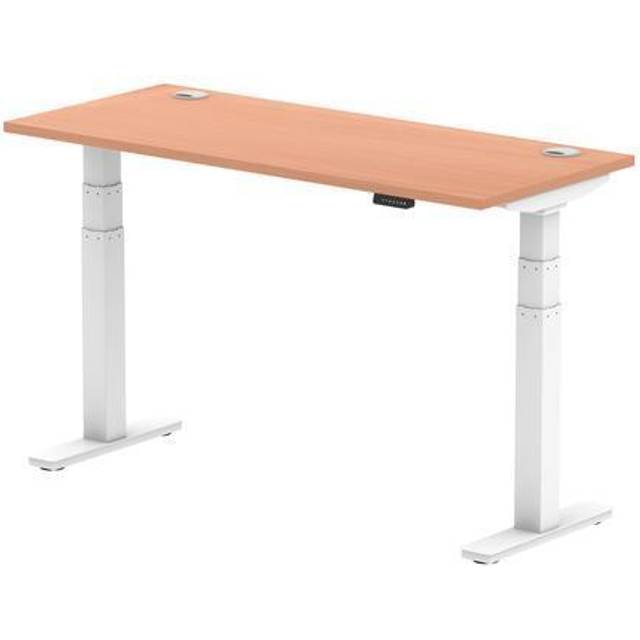 Air 1400x600mm Height Adjustable Desk Beech Top Cable Ports White Leg