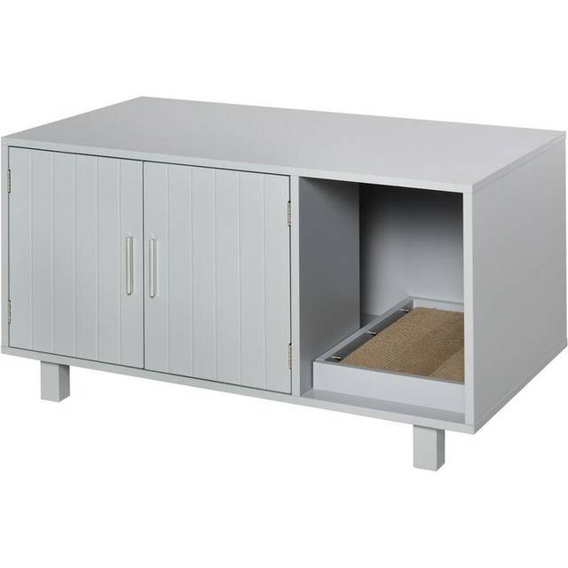PawHut Cat Litter Box Enclosure & House w/ Nightstand/End Table Design, Grey