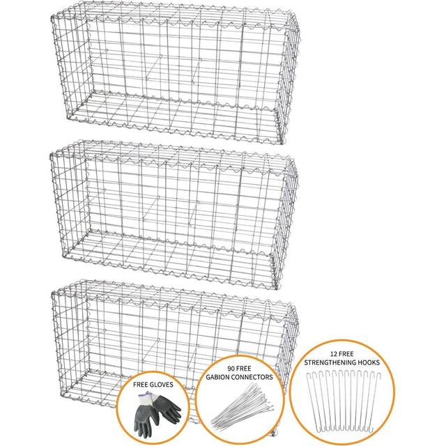 Monster Shop Gabion Baskets 100 X 50 X 30Cm / 3 Pack, Silver